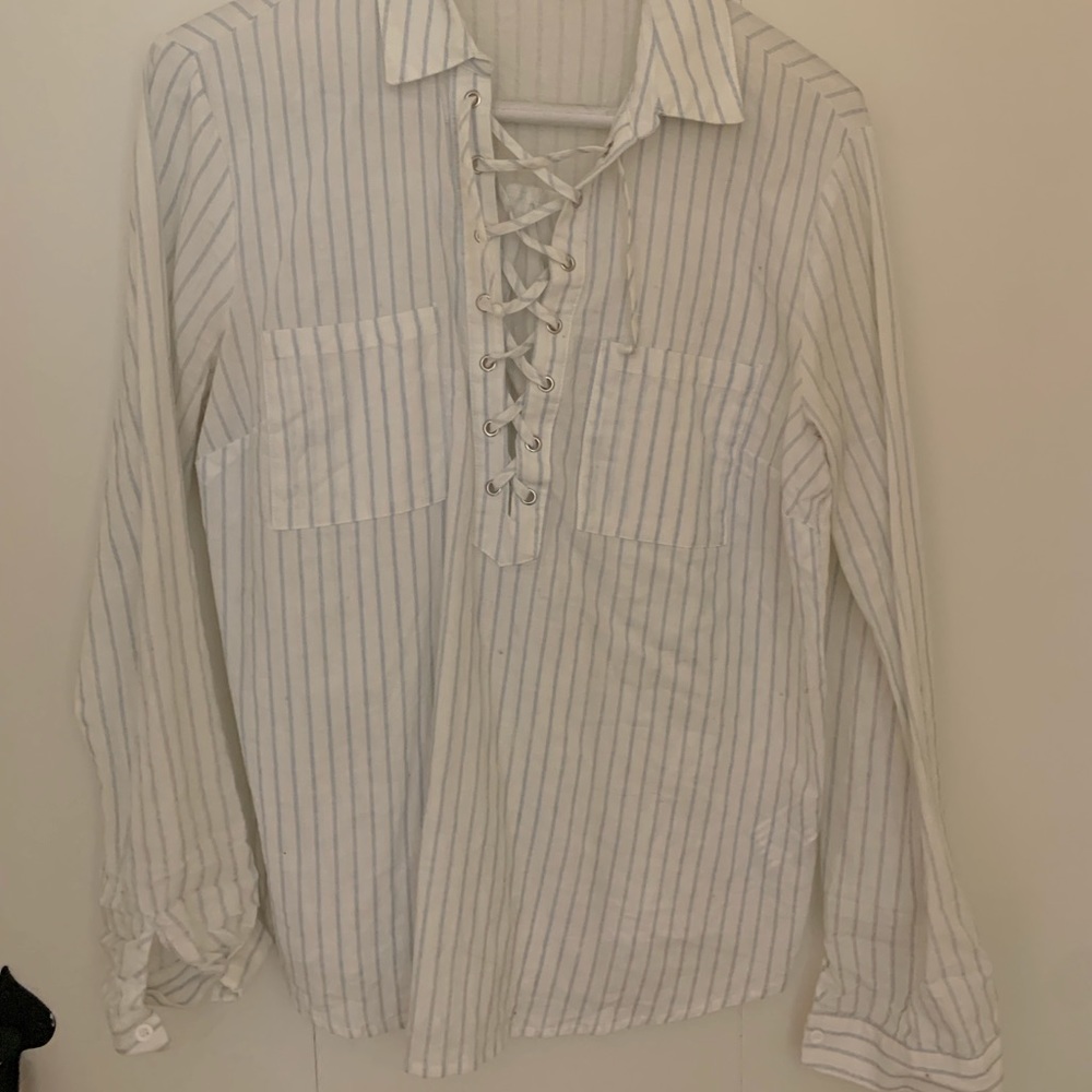 Forever 21 Striped Lace Up Blouse